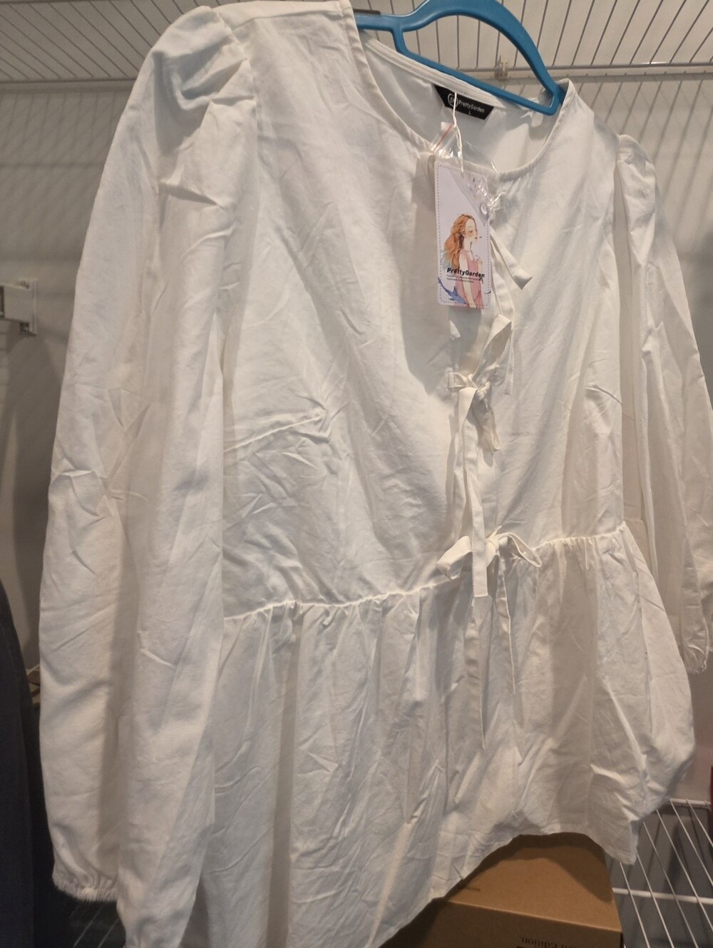 White Tie-Front Peasant Tunic Top